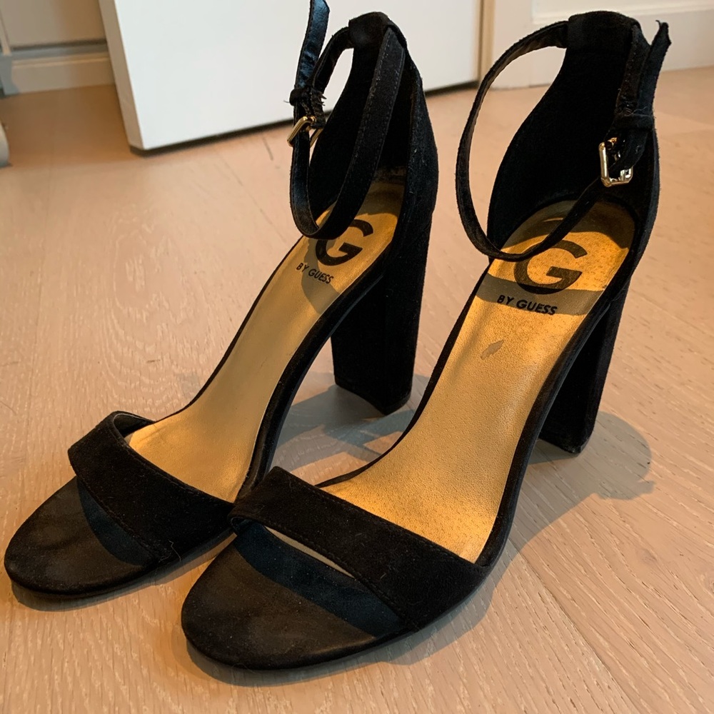 Black G by Guess open toe ankle strap heels